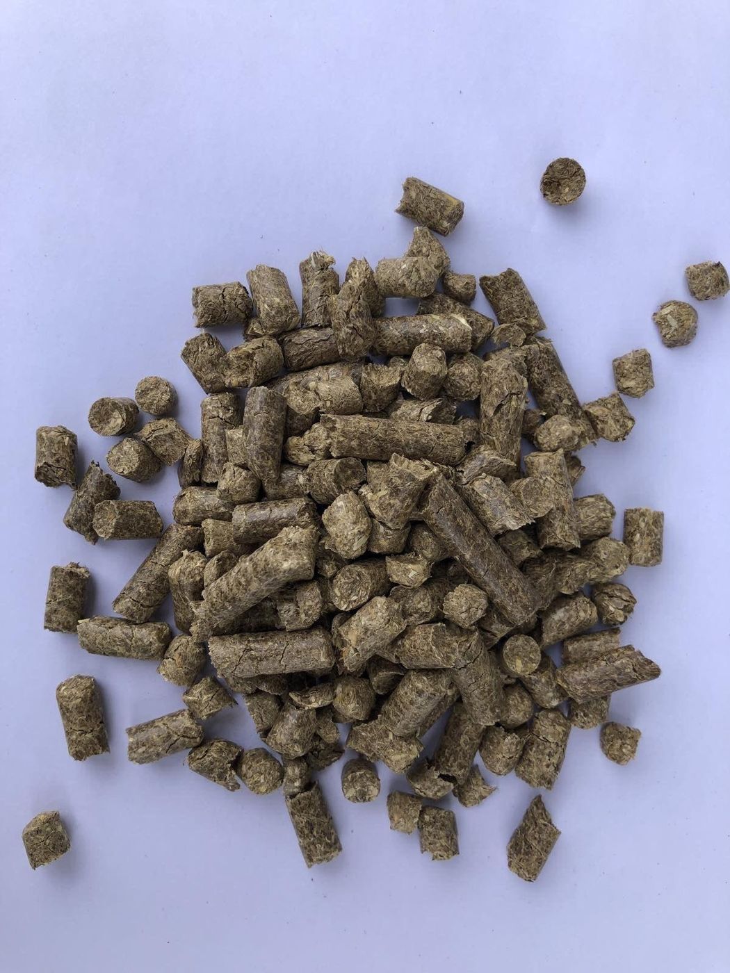 Whole straw pellets on white paper